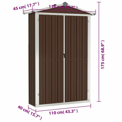 Tuinschuur 116x45x175 cm gegalvaniseerd staal bruin 8719883811543 8