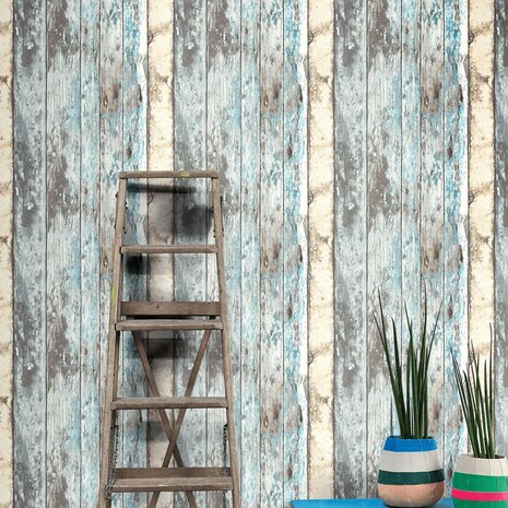 DUTCH WALLCOVERINGS Behang steigerhout blauw PE10012 5411012344092 2