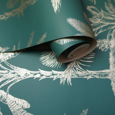 DUTCH WALLCOVERINGS Behang Tropical Trees teal en zilverkleurig 5022976128200 3