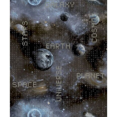 Good Vibes Behang Galaxy Planets and Text blauw en zwart 5415058063504 2