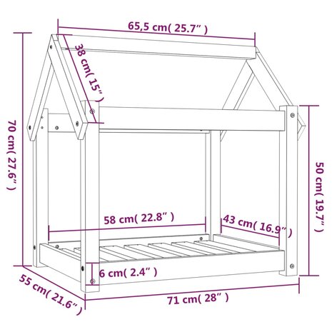 Hondenbed 71x55x70 cm massief grenenhout wit 8