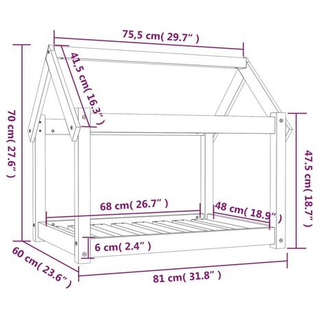 Hondenbed 81x60x70 cm massief grenenhout wit 8