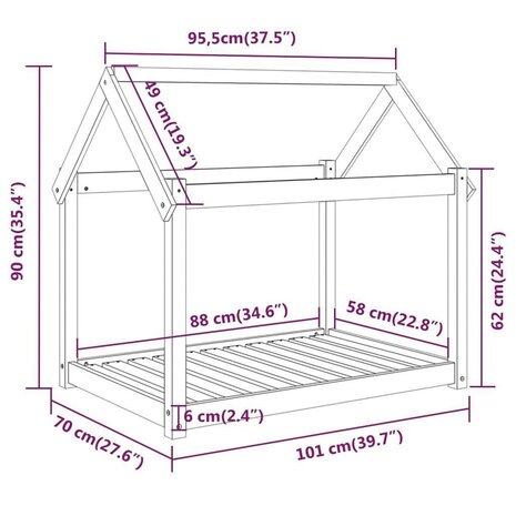 Hondenbed 101x70x90 cm massief grenenhout grijs 8