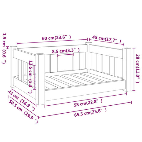 Hondenmand 65,5x50,5x28 cm massief grenenhout wit 7