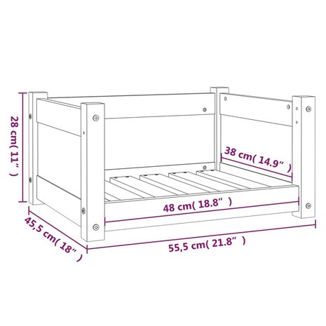 Hondenmand 55,5x45,5x28 cm massief grenenhout wit 8