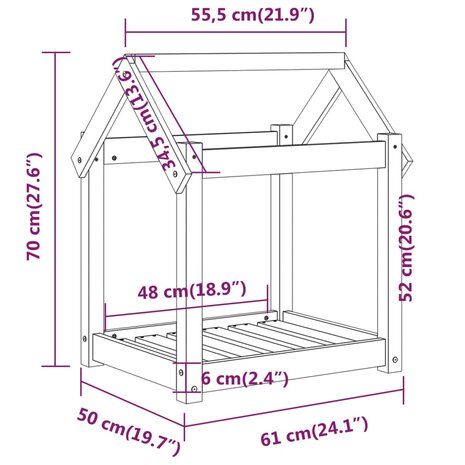 Hondenmand 61x50x70 cm massief grenenhout grijs 8