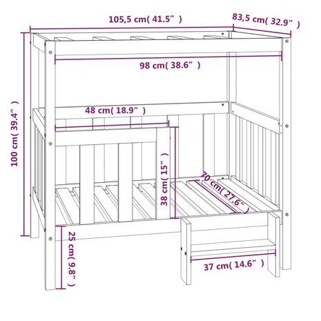 Hondenmand 105,5 x 83,5 x 100 cm massief grenenhout grijs 8