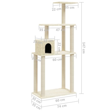 Kattenkrabpaal met sisal krabpalen 147 cm crèmekleurig 8