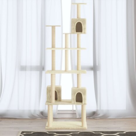 Kattenmeubel met sisal krabpalen 188 cm crèmekleurig 1