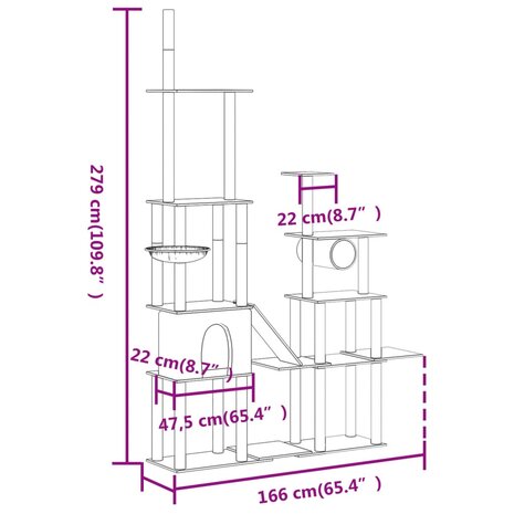 Kattenmeubel met sisal krabpalen 279 cm crèmekleurig 7