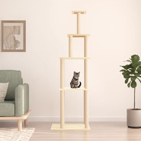 Kattenmeubel met sisal krabpalen 183 cm crèmekleurig 1