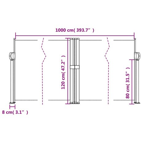 Windscherm uittrekbaar 120x1000 cm zwart 10