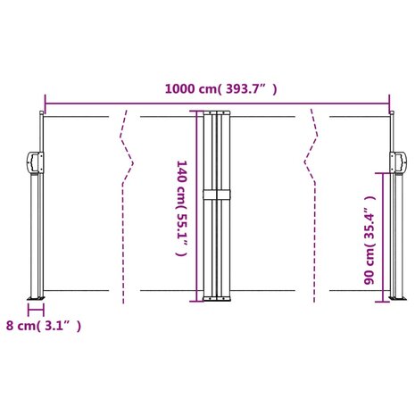 Windscherm uittrekbaar 140x1000 cm wit 10