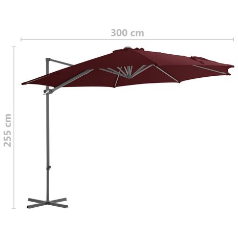 Zweefparasol met stalen paal 300 cm bordeauxrood 9