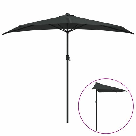 Balkonparasol half met aluminium paal 270x144x222 cm zwart 2