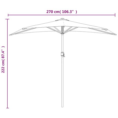 Balkonparasol half met aluminium paal 270x144x222 cm blauw 9