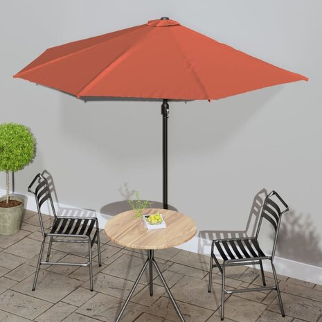 Balkonparasol half met aluminium paal 300x155x223 cm terracotta 1