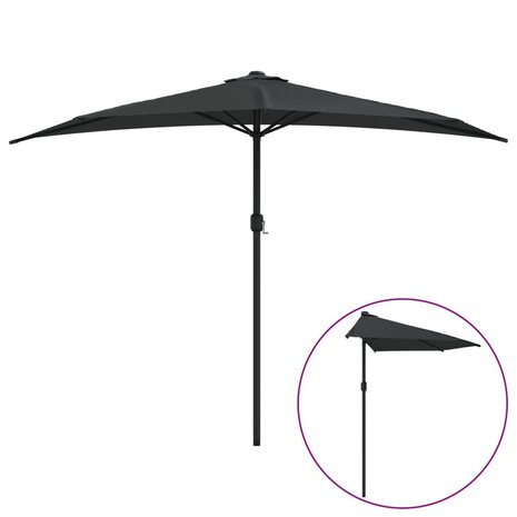 Balkonparasol half met aluminium paal 300x155x223 cm zwart 2