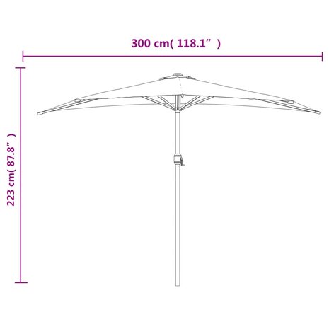 Balkonparasol half met aluminium paal 300x155x223 cm zwart 9