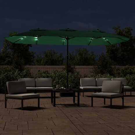 Parasol dubbel met LED 449x245 cm groen 3