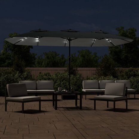 Parasol dubbel met LED 449x245 cm antracietkleurig 3