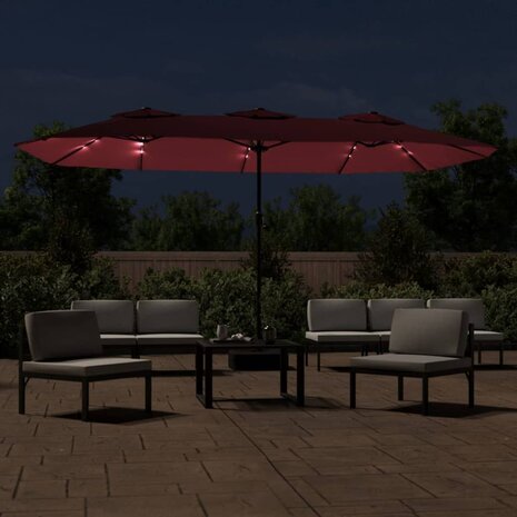 Parasol dubbel met LED 449x245 cm bordeauxrood 3