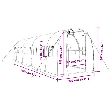 Tuinkas met stalen frame 16 m² 8x2x2 m wit 12