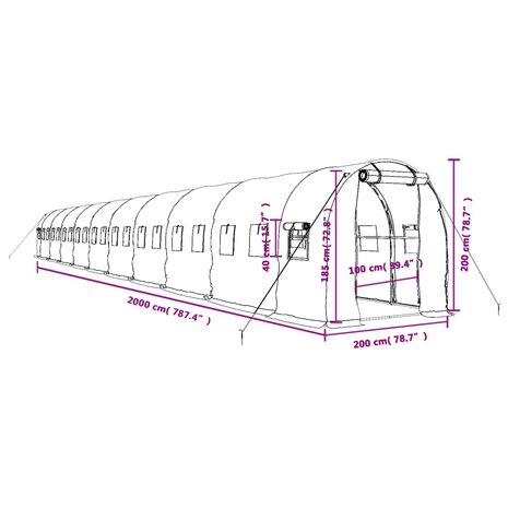 Tuinkas met stalen frame 40 m² 20x2x2 m wit 12