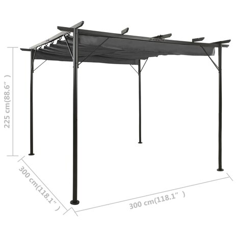 Pergola met uittrekbaar dak 180 g/m² 3x3 m staal antracietkleur 6