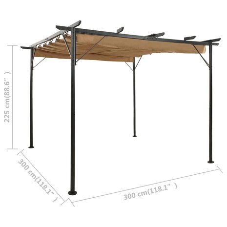 Pergola met uittrekbaar dak 180 g/m² 3x3 m staal taupe 6