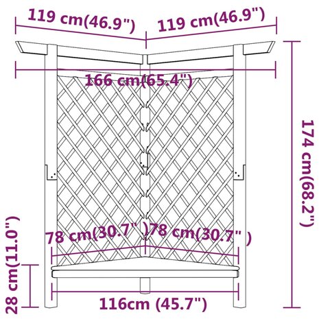 Hoekpergola met bank 166x81x174 cm geïmpregneerd grenenhout 6