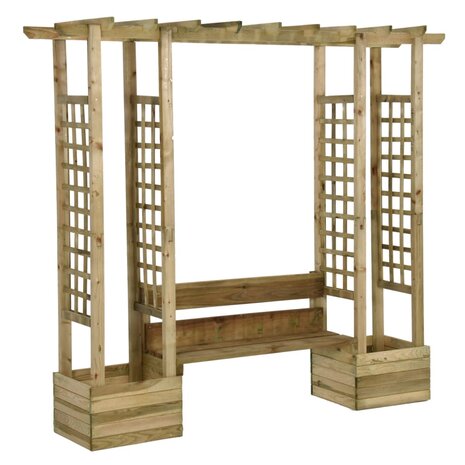 Pergola met bank en plantenbakken geïmpregneerd grenenhout 2