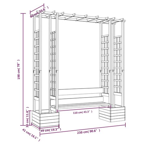 Pergola met bank en plantenbakken geïmpregneerd grenenhout 6