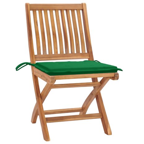 Tuinstoelen 2 st met groene kussens massief teakhout 2