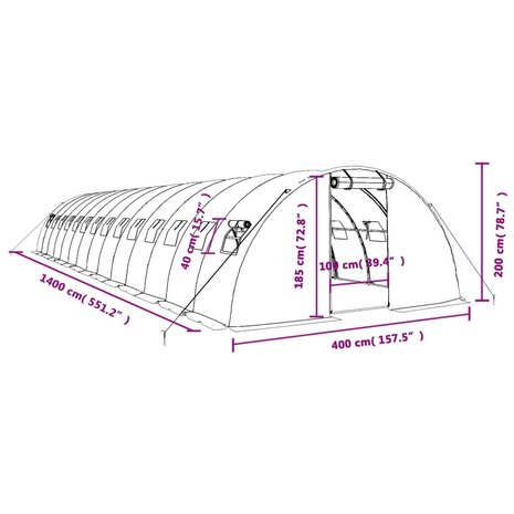 Tuinkas met stalen frame 56 m² 14x4x2 m groen 12