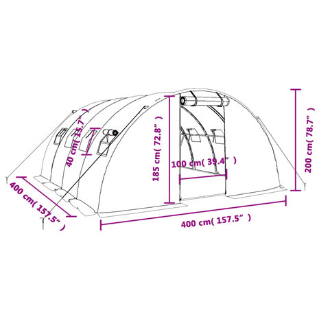 Tuinkas met stalen frame 16 m² 4x4x2 m wit 12