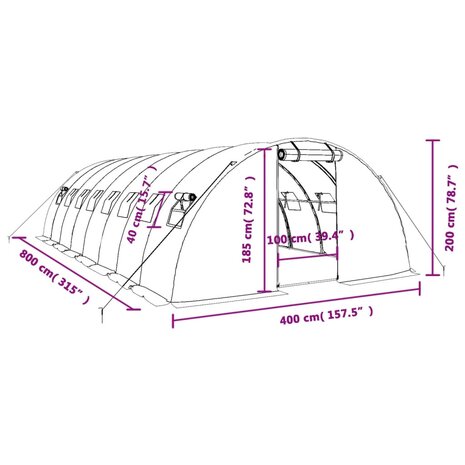 Tuinkas met stalen frame 32 m² 8x4x2 m wit 12