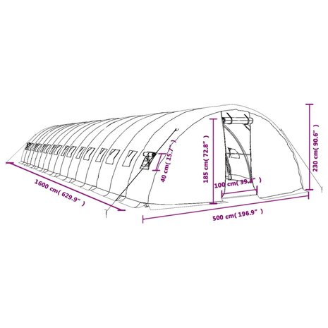 Tuinkas met stalen frame 80 m² 16x5x2,3 m groen 12