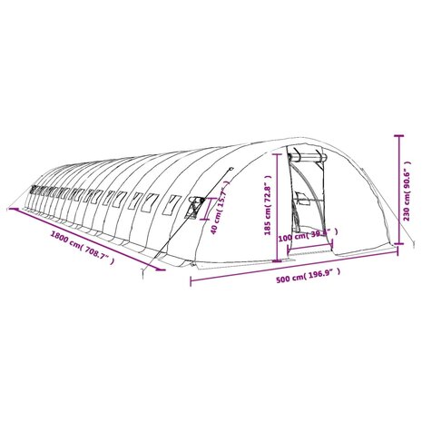 Tuinkas met stalen frame 90 m² 18x5x2,3 m groen 12