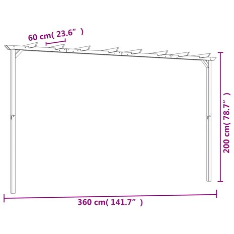 Pergola 360x200x60 cm geïmpregneerd grenenhout 6