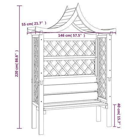 Pergola met dak en bank geïmpregneerd grenenhout 8