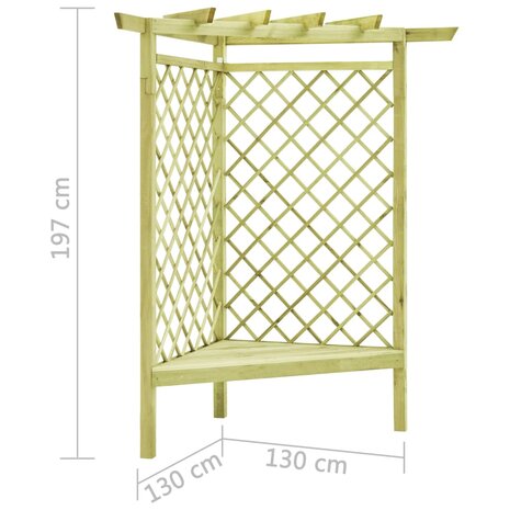 Hoekpergola met zitting 130x130x197 cm geïmpregneerd grenenhout 5