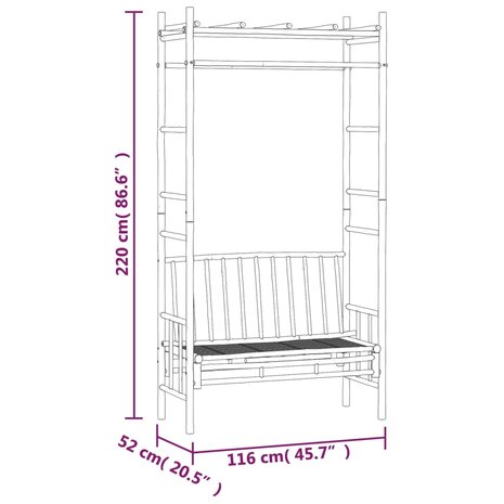 Tuinbank met pergola 116 cm bamboe 6