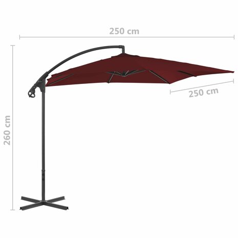 Zweefparasol met stalen paal 250x250 cm wijnrood 7