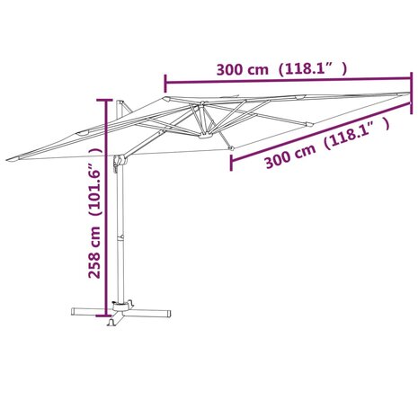 Zweefparasol met aluminium paal 300x300 cm antracietkleurig 10