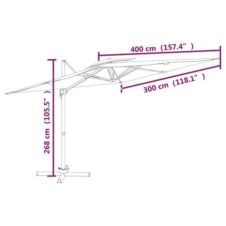 Zweefparasol met dubbele bovenkant 400x300 cm groen 10