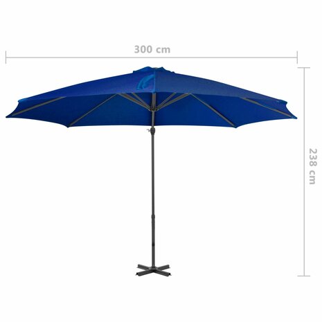 Zweefparasol met aluminium paal 300 cm azuurblauw 8