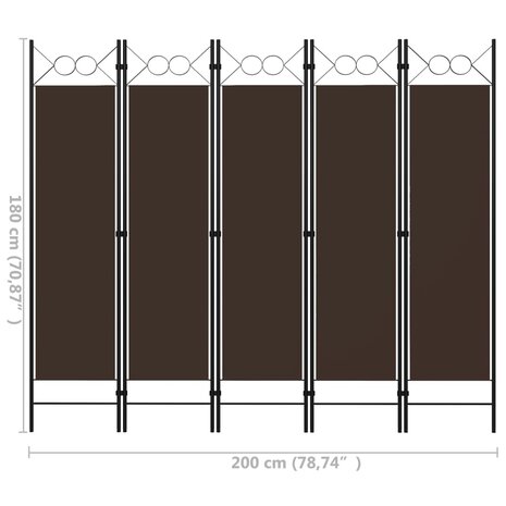 Kamerscherm met 5 panelen 200x180 cm bruin 6