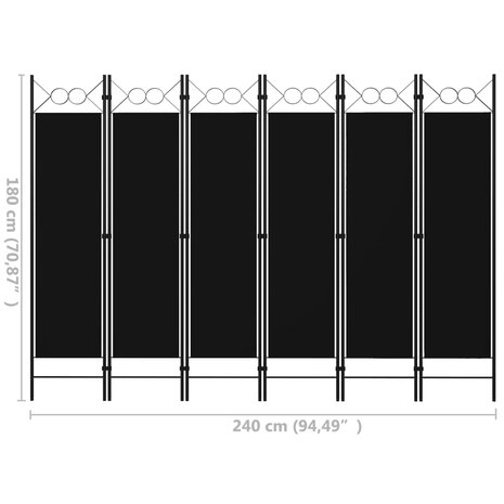 Kamerscherm met 6 panelen 240x180 cm zwart 6