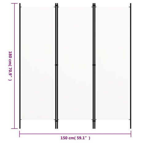 Kamerscherm met 3 panelen 150x180 cm wit 6